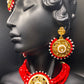 Cherry Red Necklace, Tikka, & Earrings Set