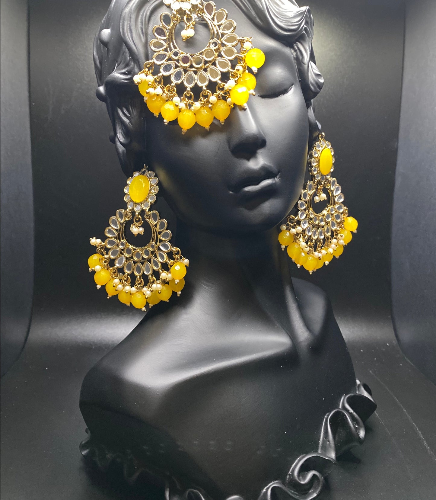 Yellow Flower Hoop Tikka & Earrings Set