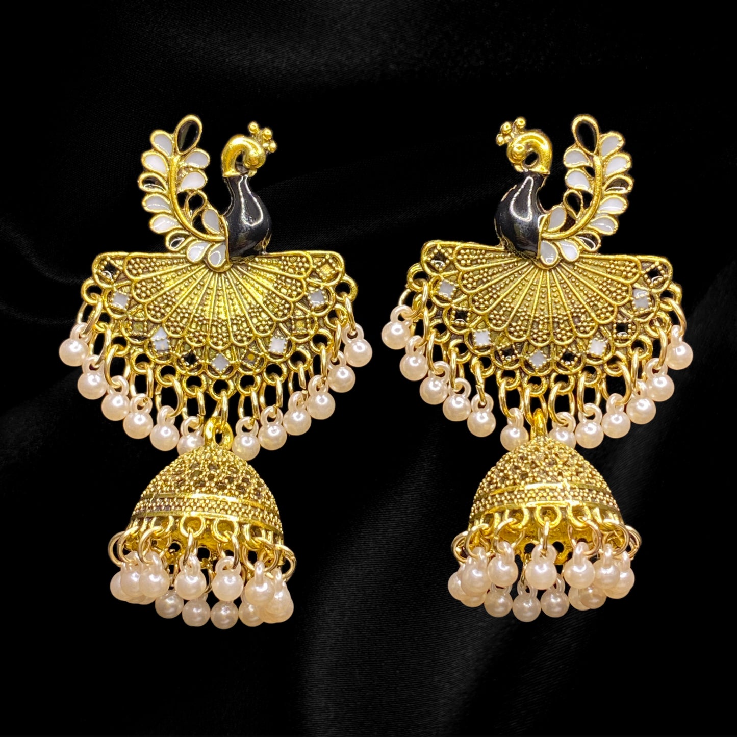 Gold and Pearl Peacock Jhumkas