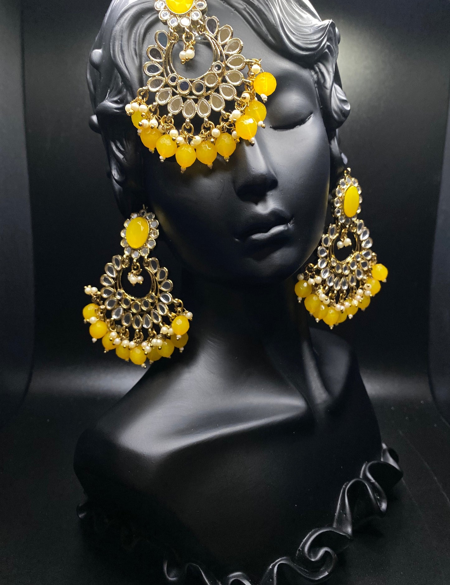 Yellow Flower Hoop Tikka & Earrings Set