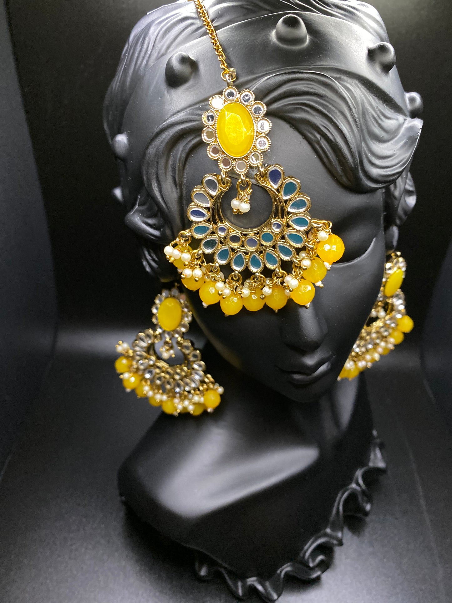 Yellow Flower Hoop Tikka & Earrings Set