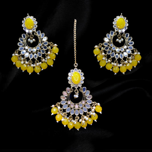 Yellow Flower Hoop Tikka & Earrings Set