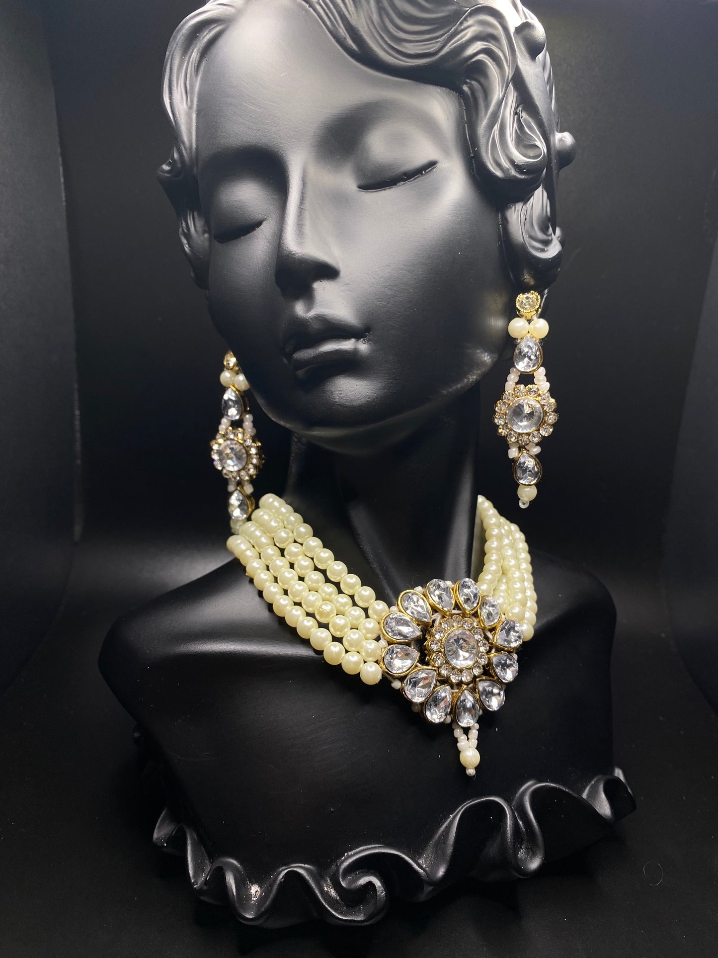 Pearl & Silver Necklace & Earrings Set