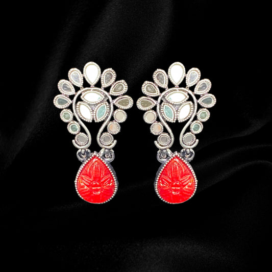 Silver & Red Mirror Dangles