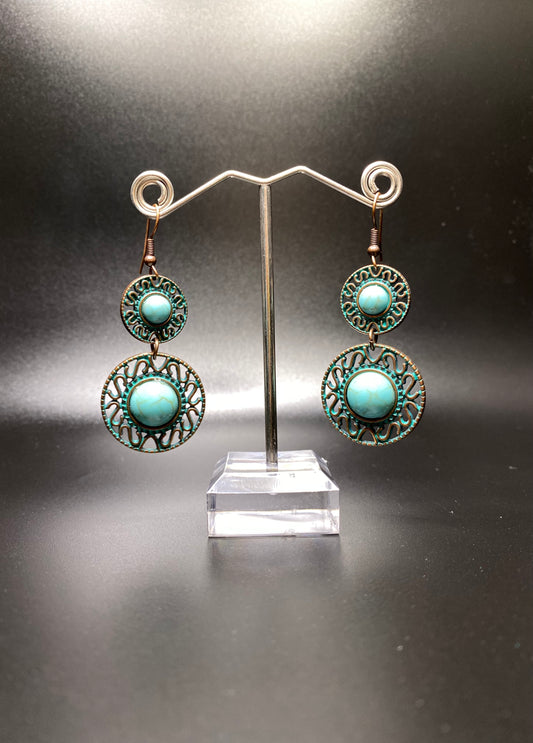 Double Turquoise Round Dangles