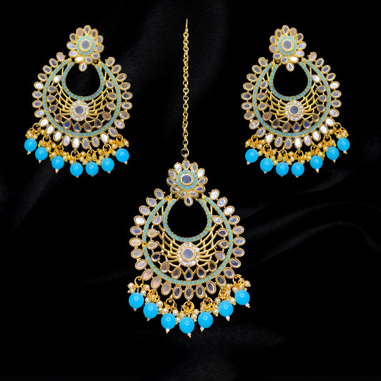 Blue Rounds Tikka and Earrings Set