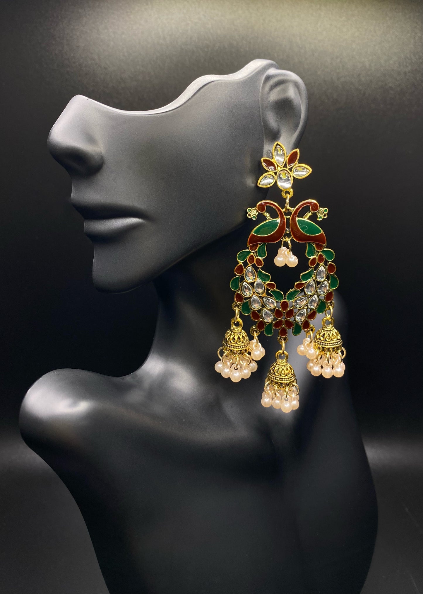 Green and Red Peacock Jhumkas