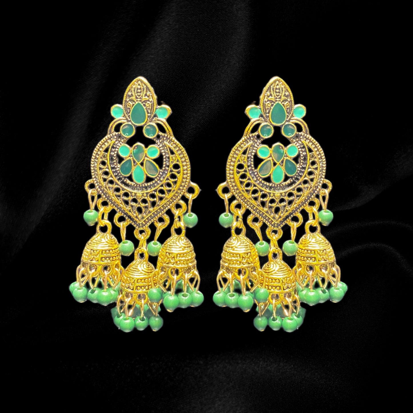 Gold and Green Jhumkas