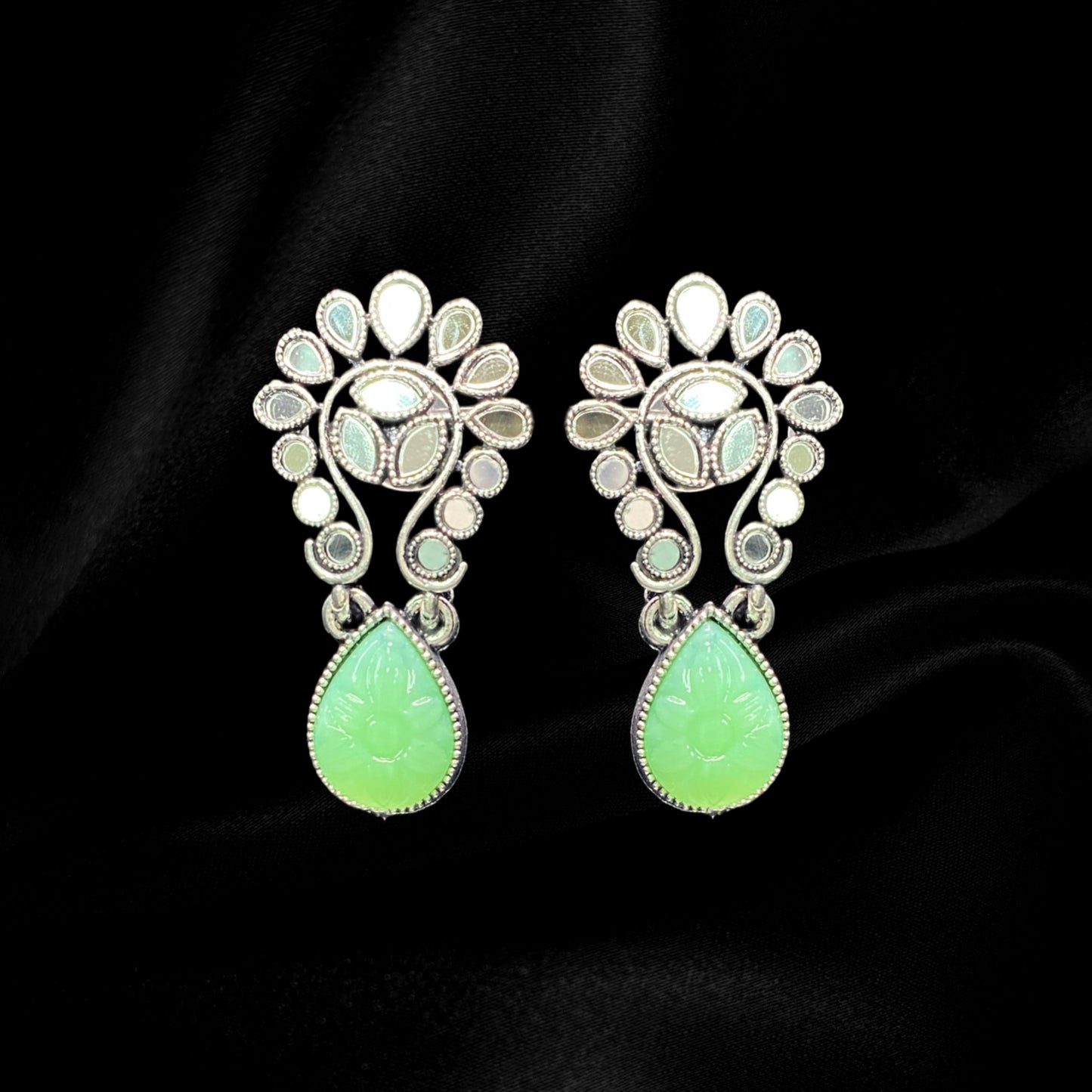 Silver & Green Mirror Dangles