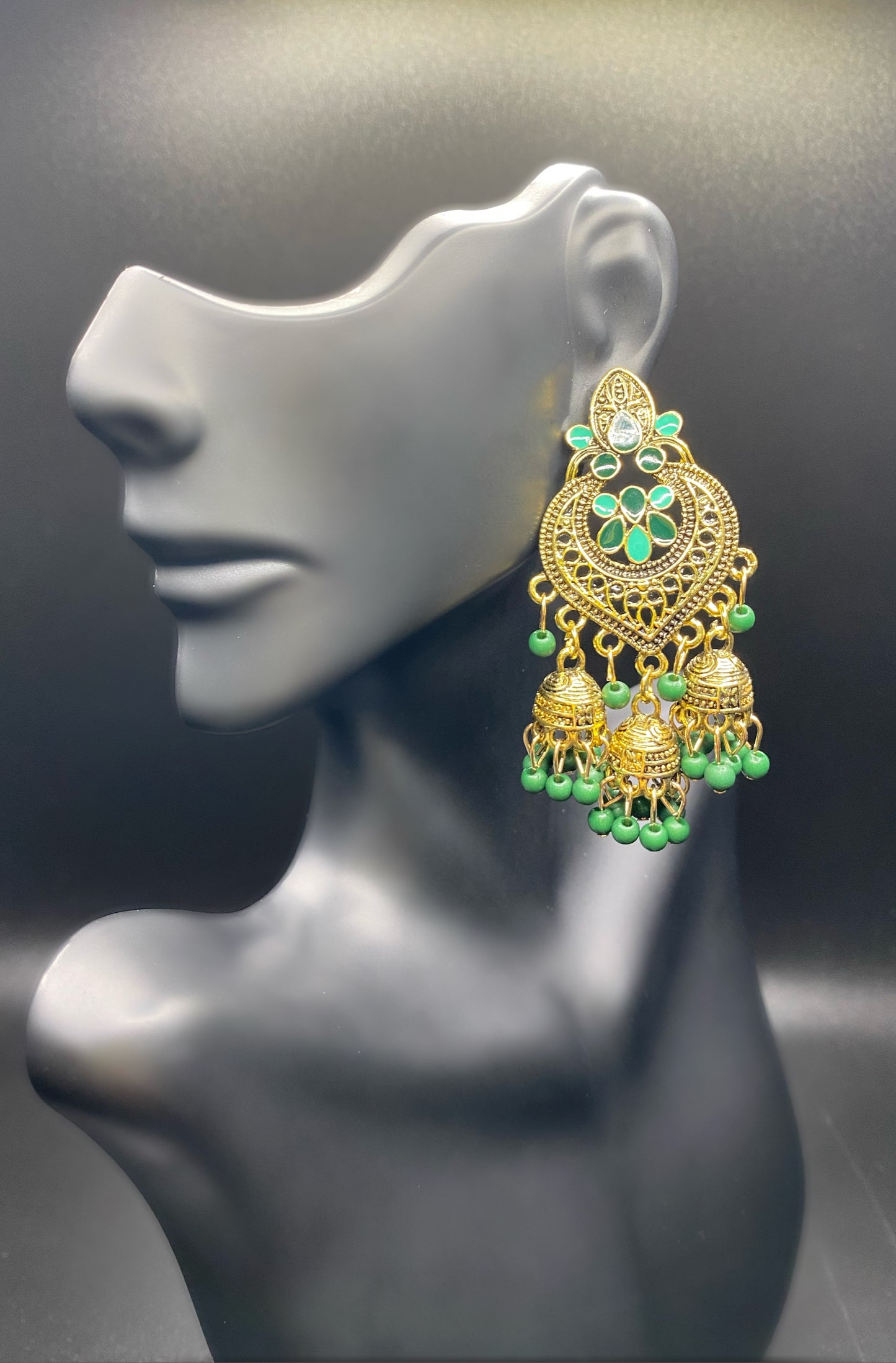 Gold and Green Jhumkas