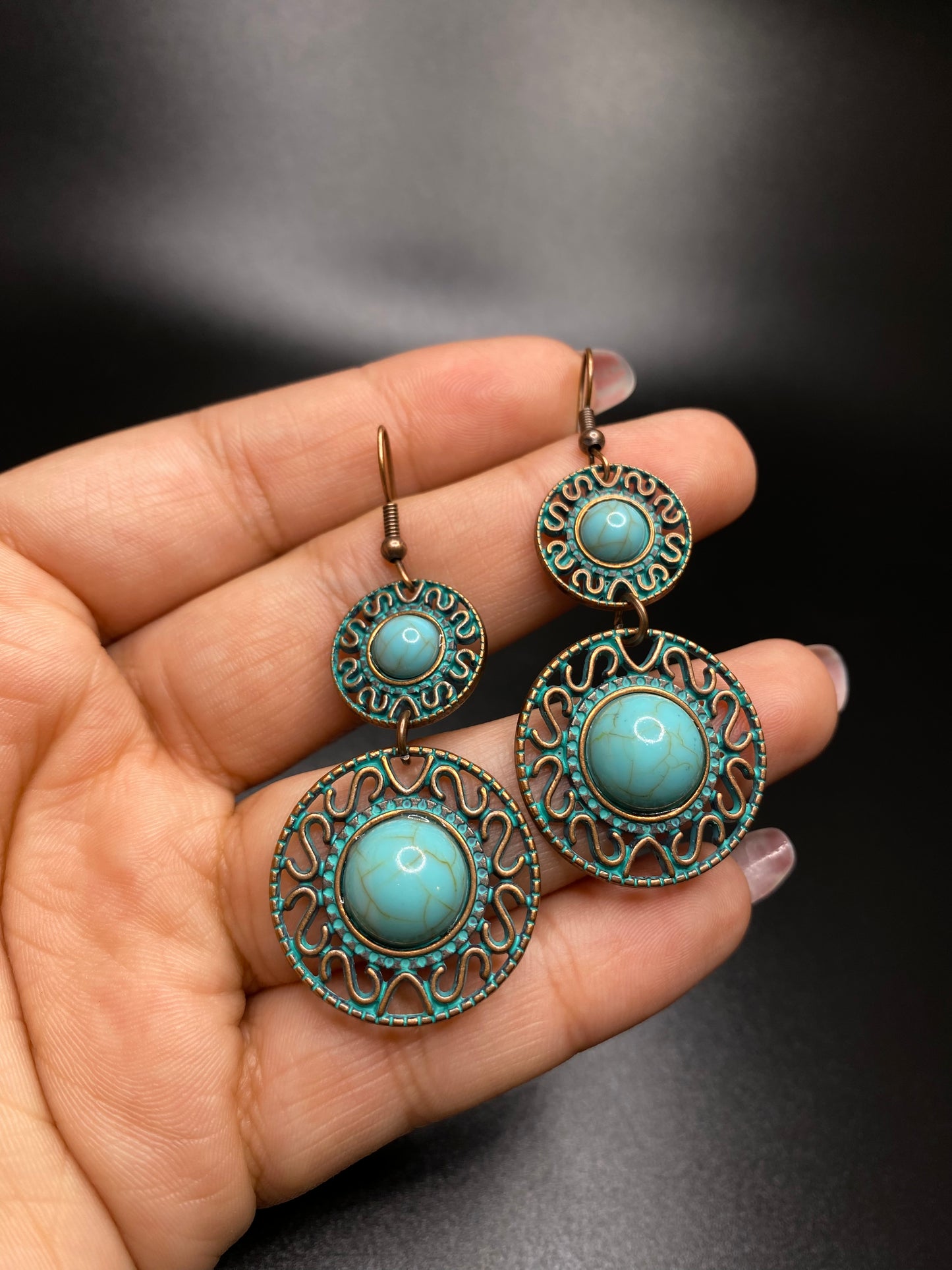 Double Turquoise Round Dangles