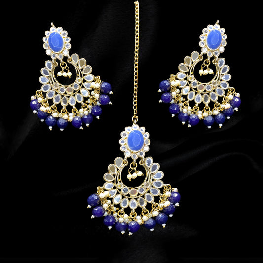 Blue Flower Hoop Tikka & Earrings Set