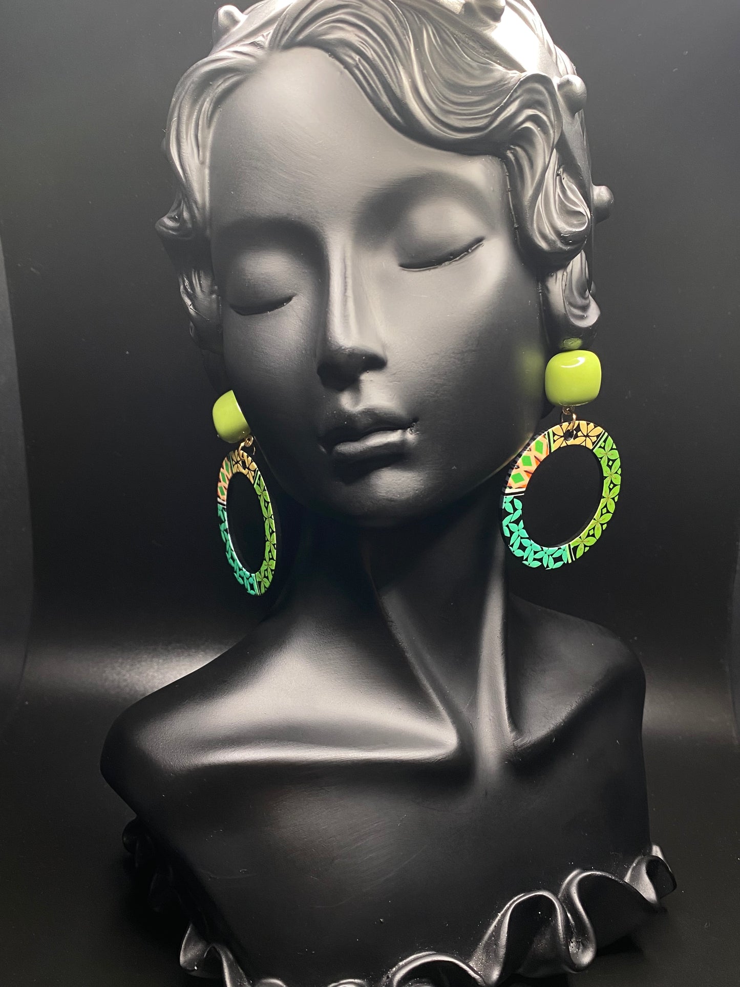 Green Geometric Hoop Dangles