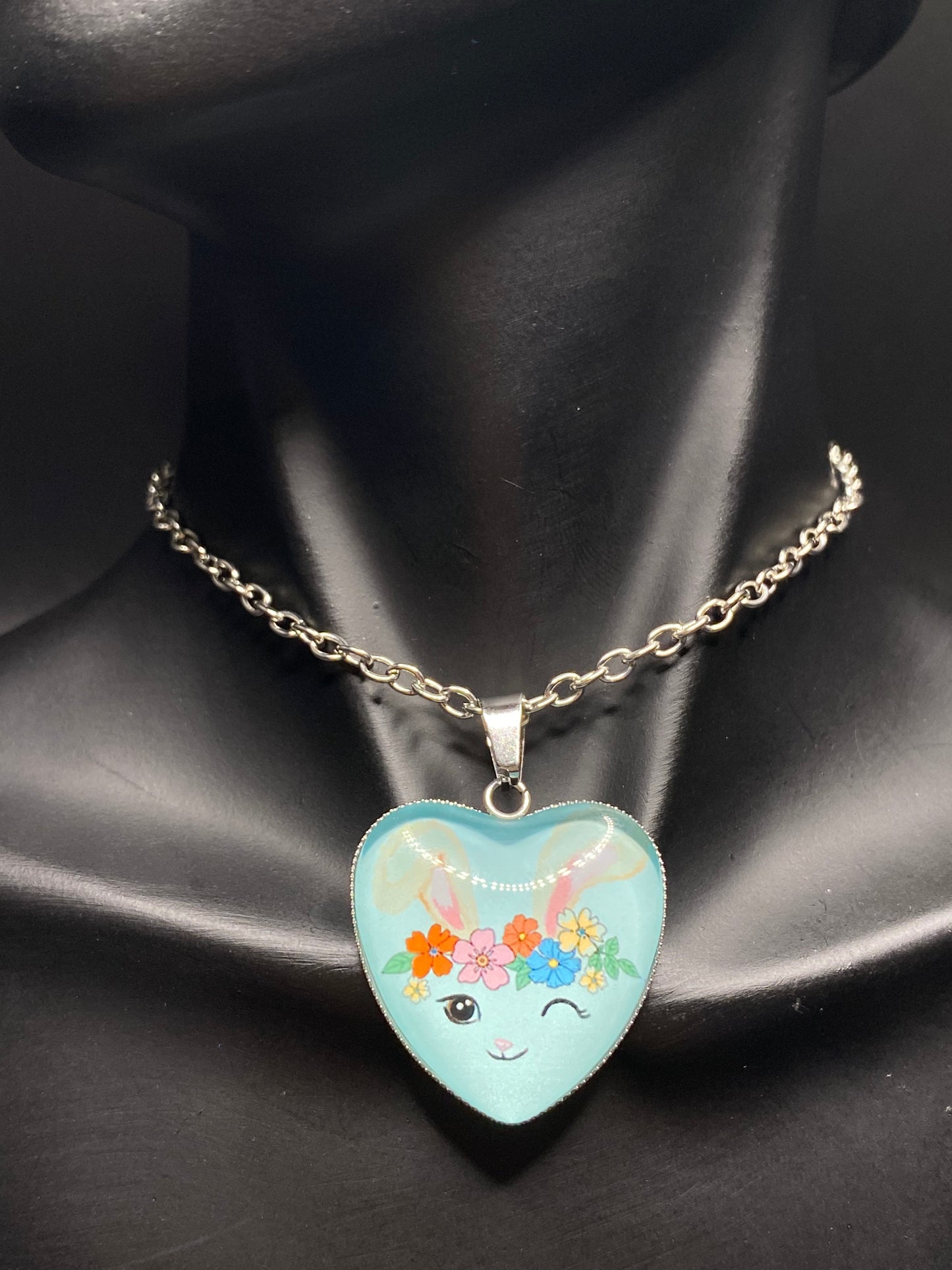 Blue Bunny Heart Necklace