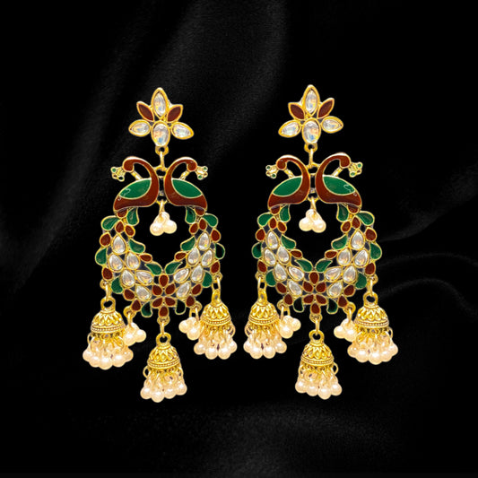 Green and Red Peacock Jhumkas