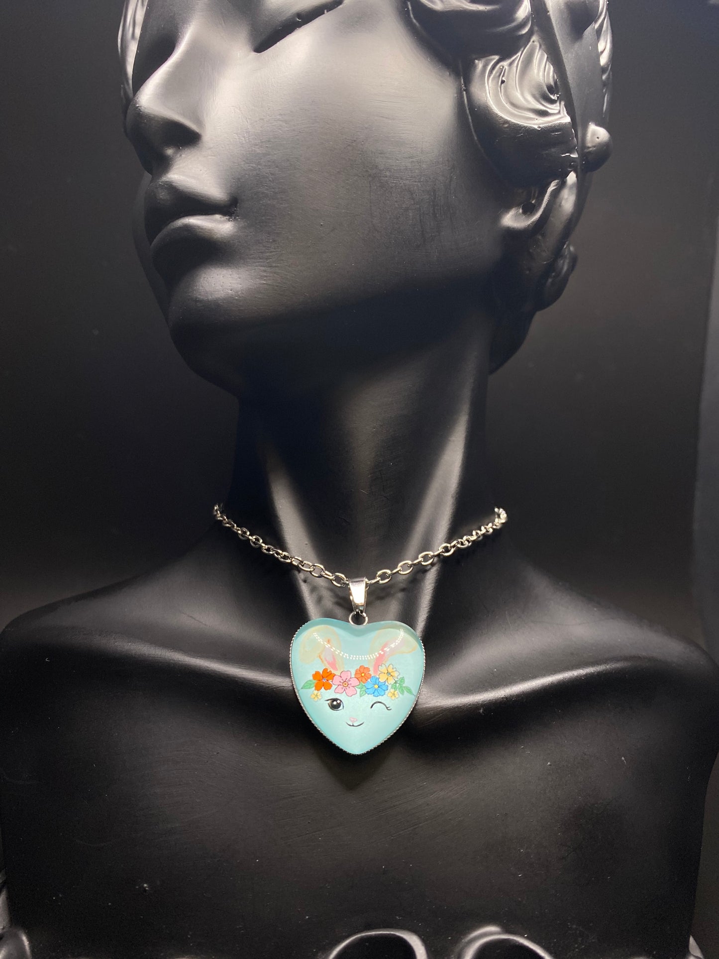 Blue Bunny Heart Necklace