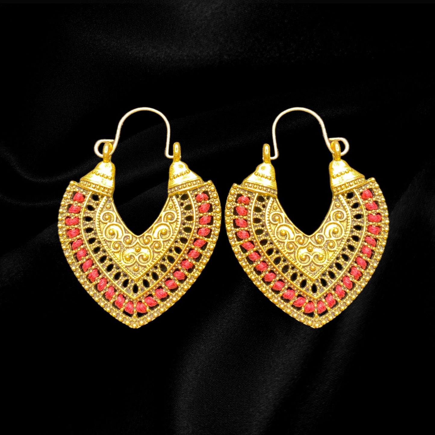 Gold & Red Feather Dangles