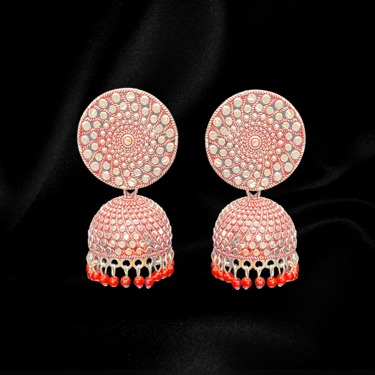 Silver and Red Bling Jhumkas