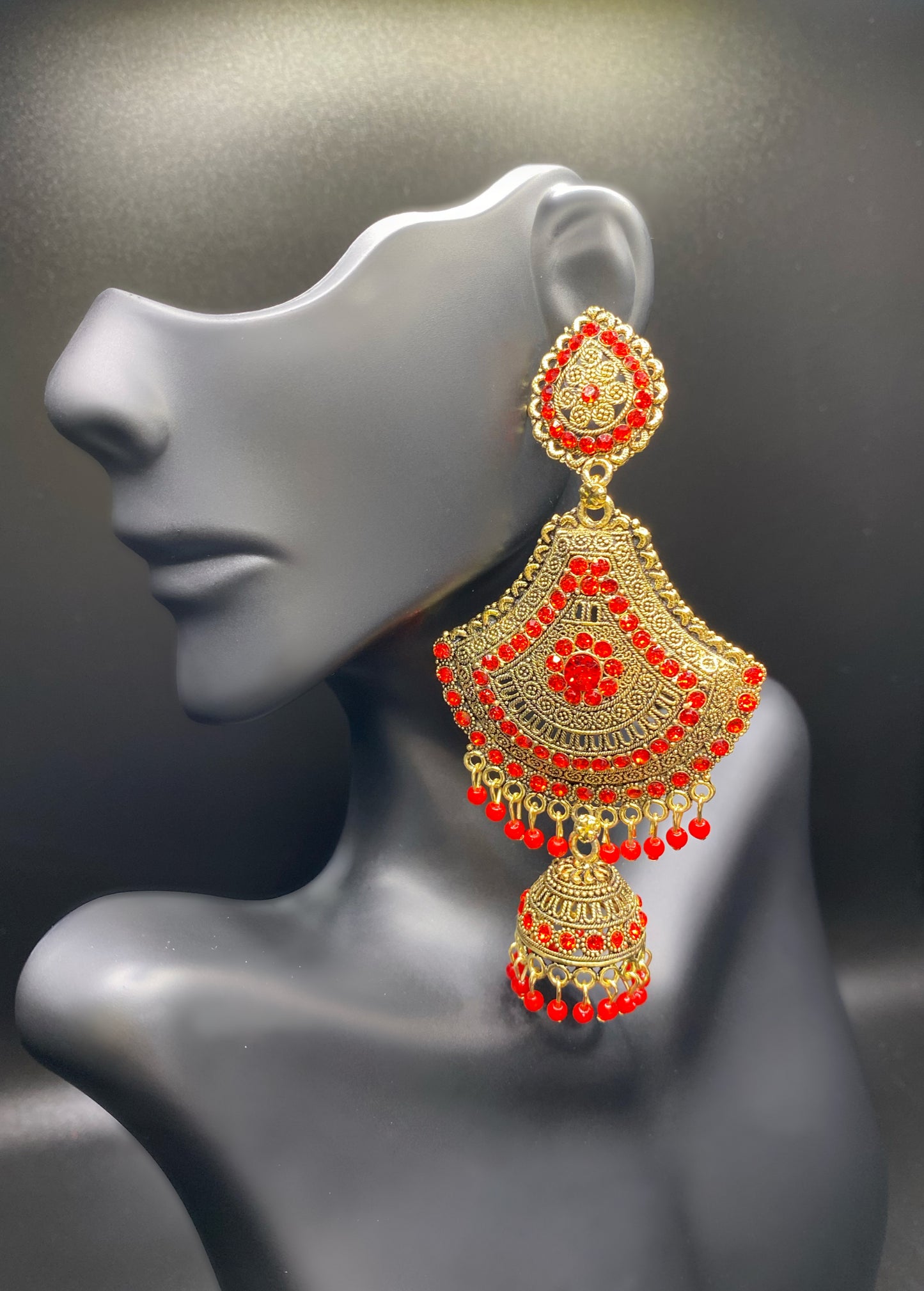 Red and Gold Rainfall Jhumkas