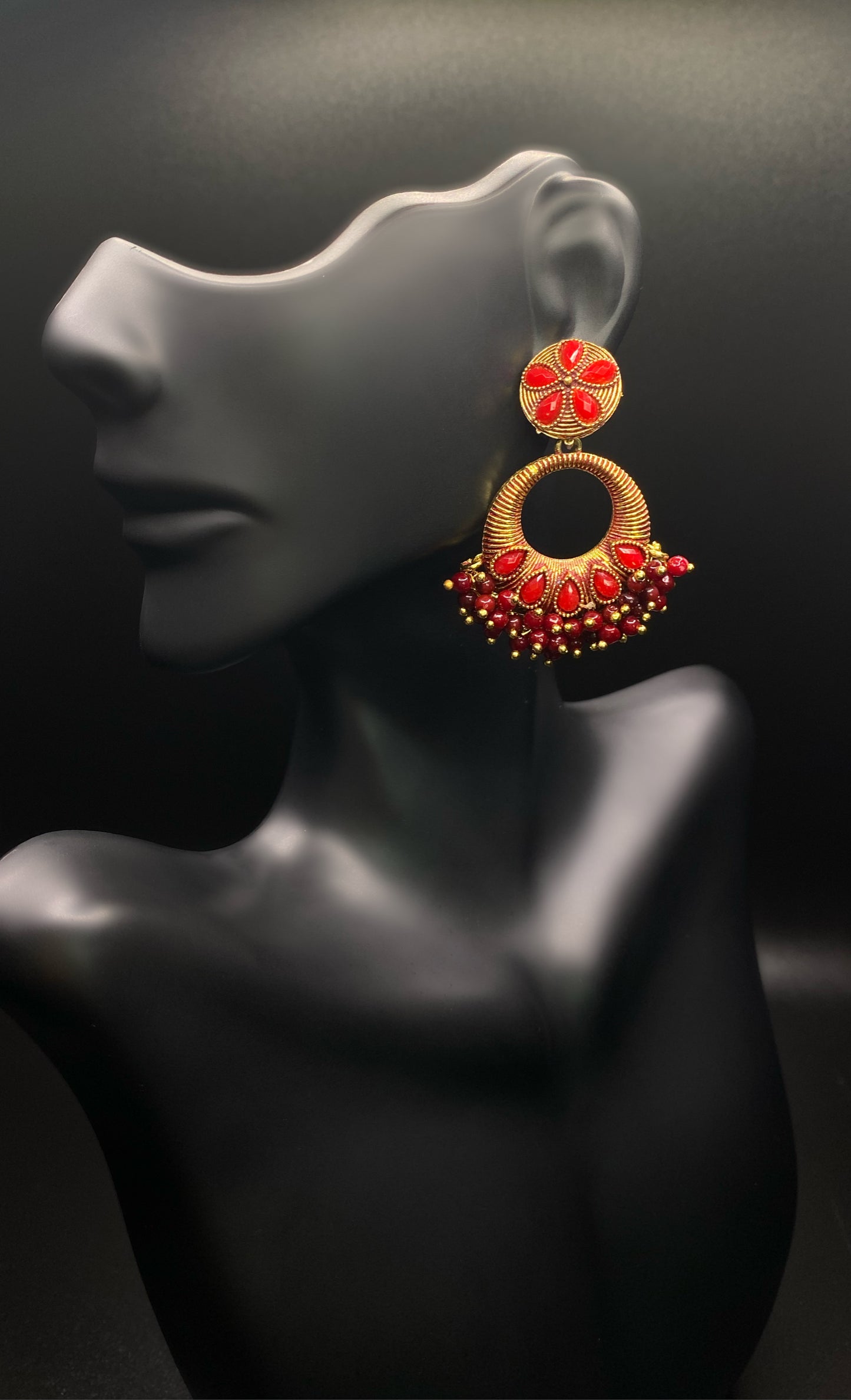 Gold and Red Christmas Flower Power Earrings