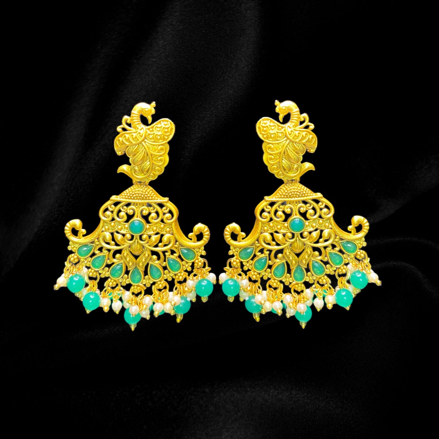 Golden Green Shining Peacock Dangles