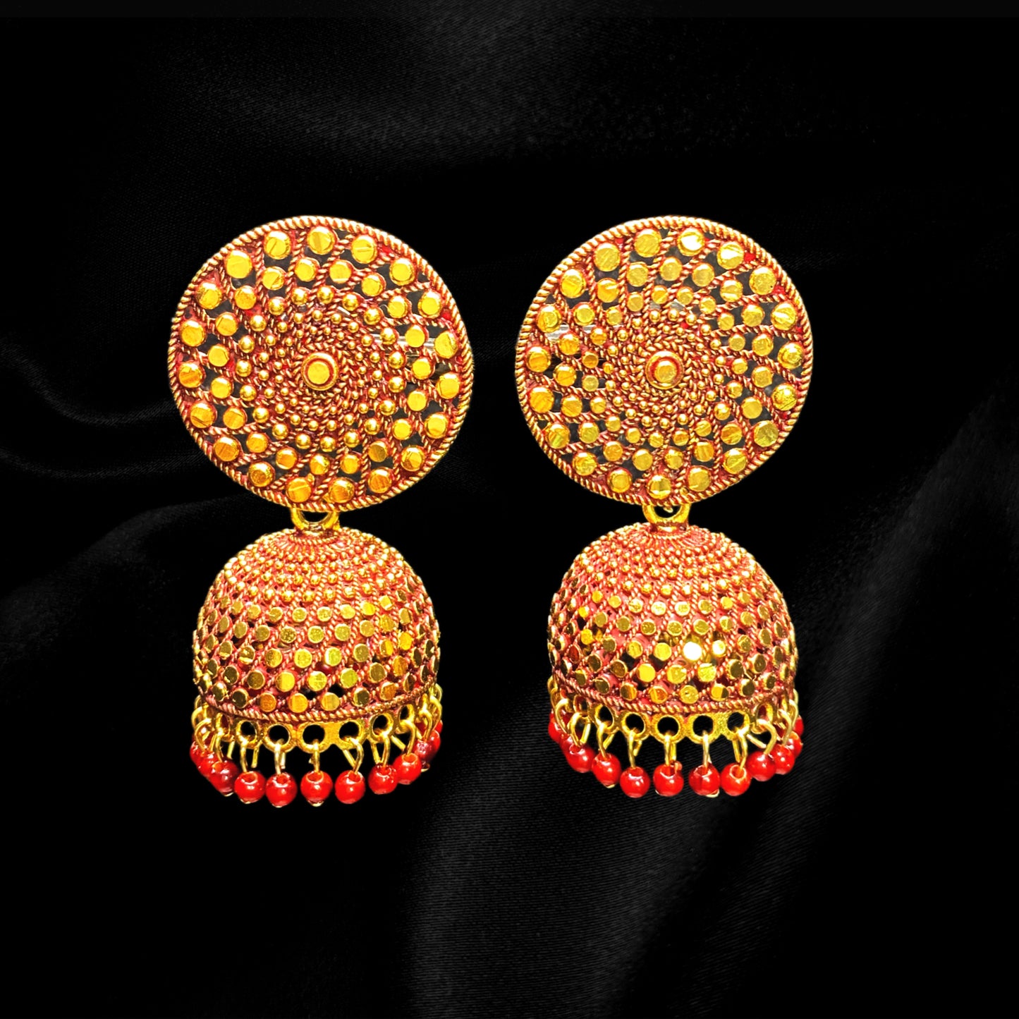 Gold and Red Bling Jhumkas