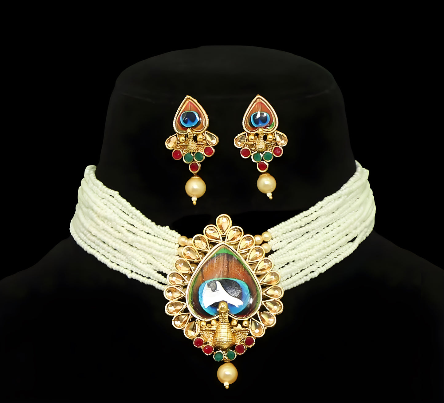 Peacock Necklace & Earrings Set