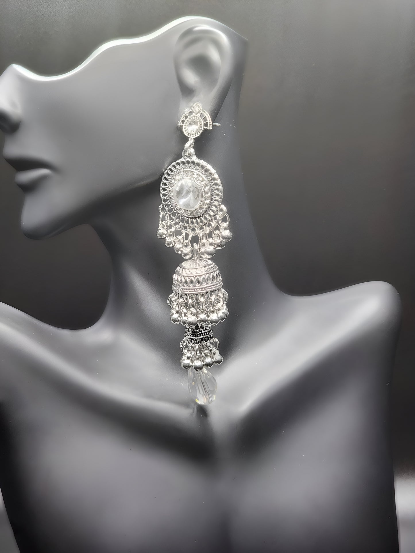 Silver Jeweled Jhumkas