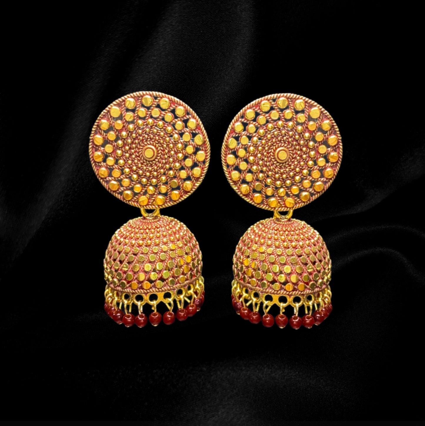 Gold and Maroon Bling Jhumkas