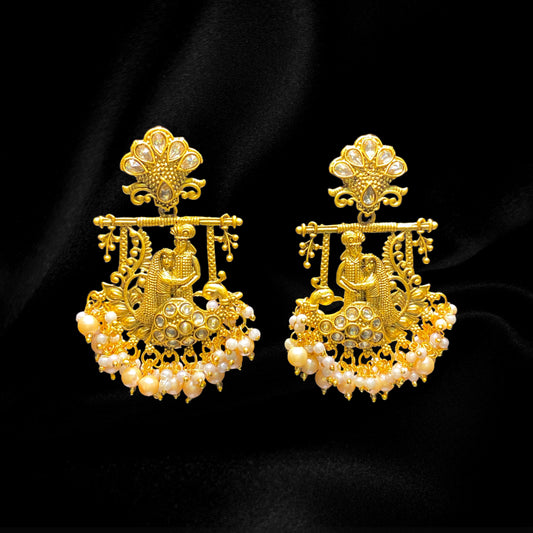 Golden White Raja & Rani Dangles