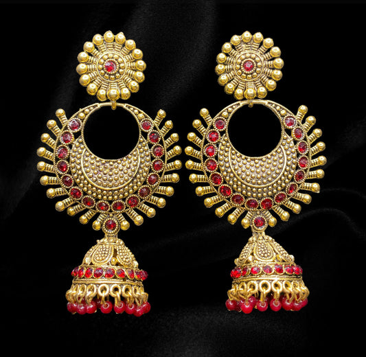 Gold and Red Starburst Jhumkas