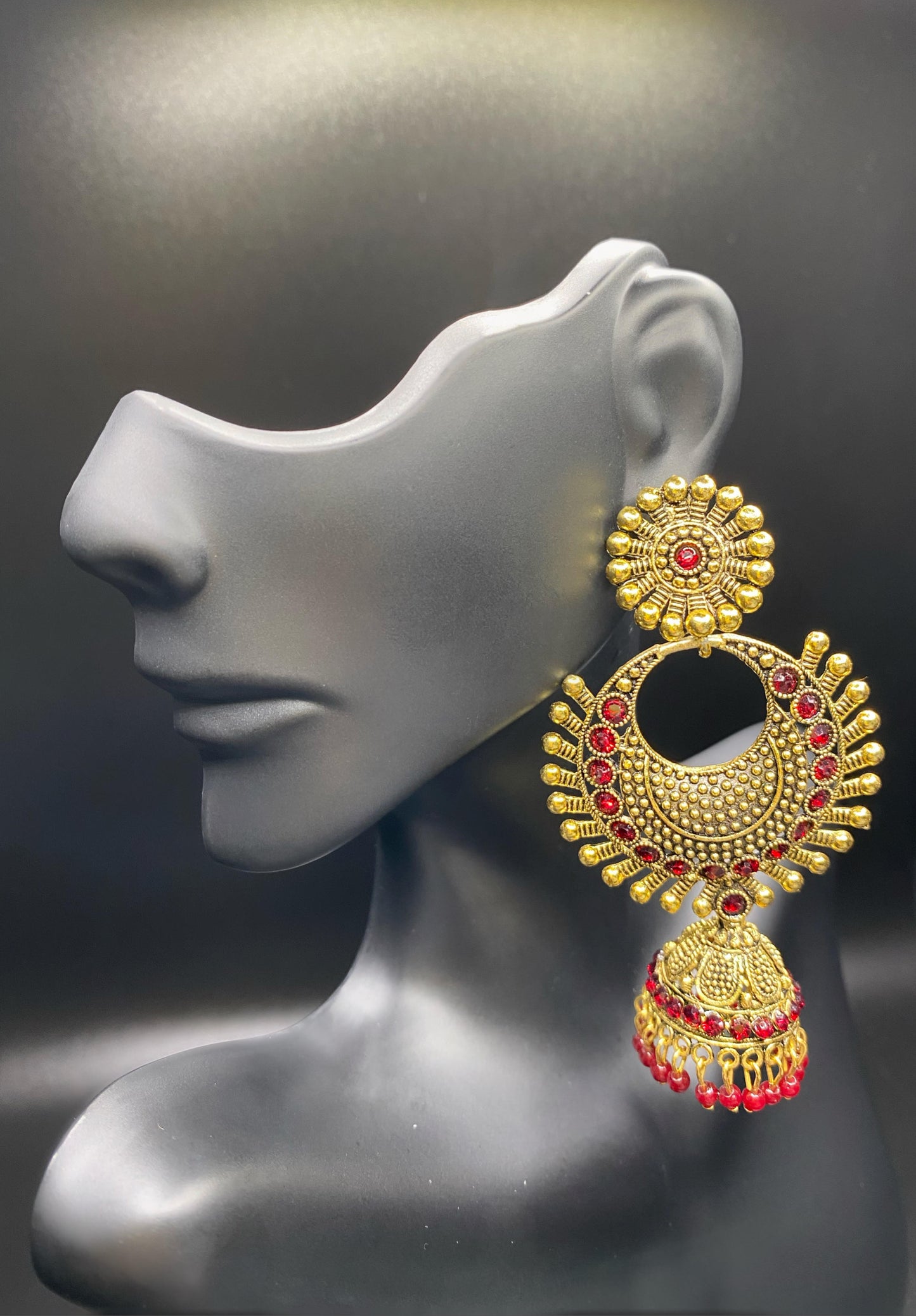 Gold and Red Starburst Jhumkas