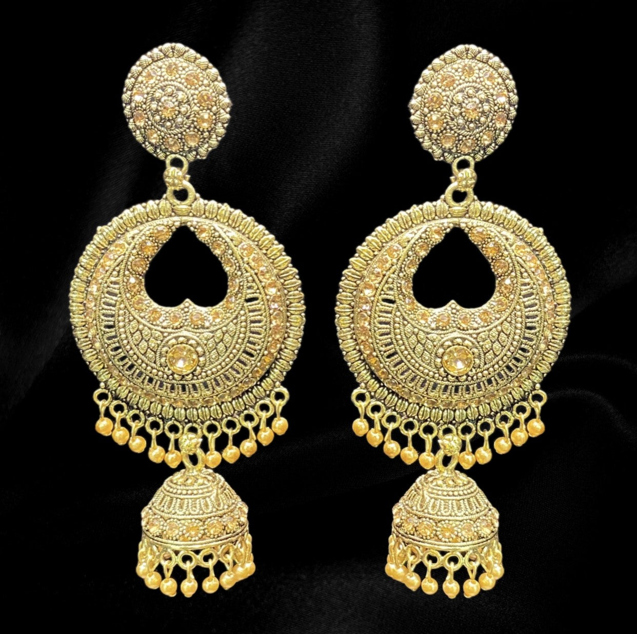 Gold and Gold Heart Jhumkas