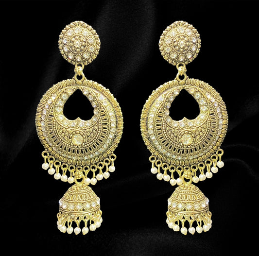 Gold and White Heart Jhumkas