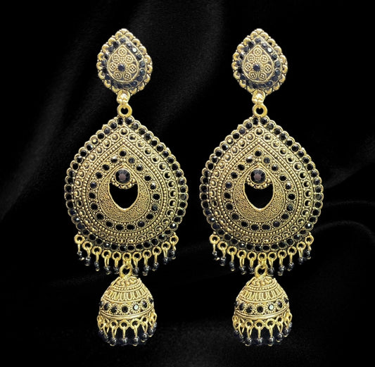 Gold and Black Raindrop Jhumkas