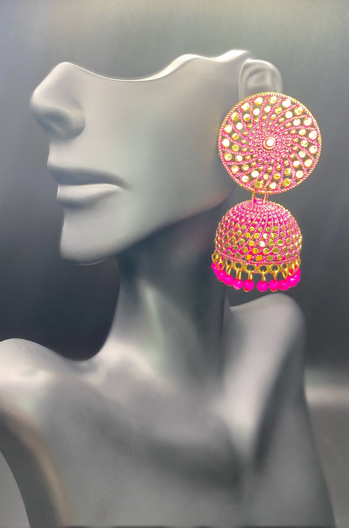 Gold and Pink Bling Jhumkas