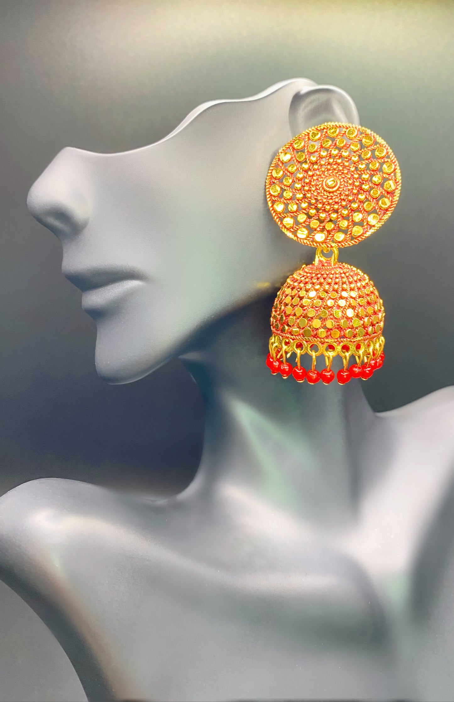 Gold and Red Bling Jhumkas