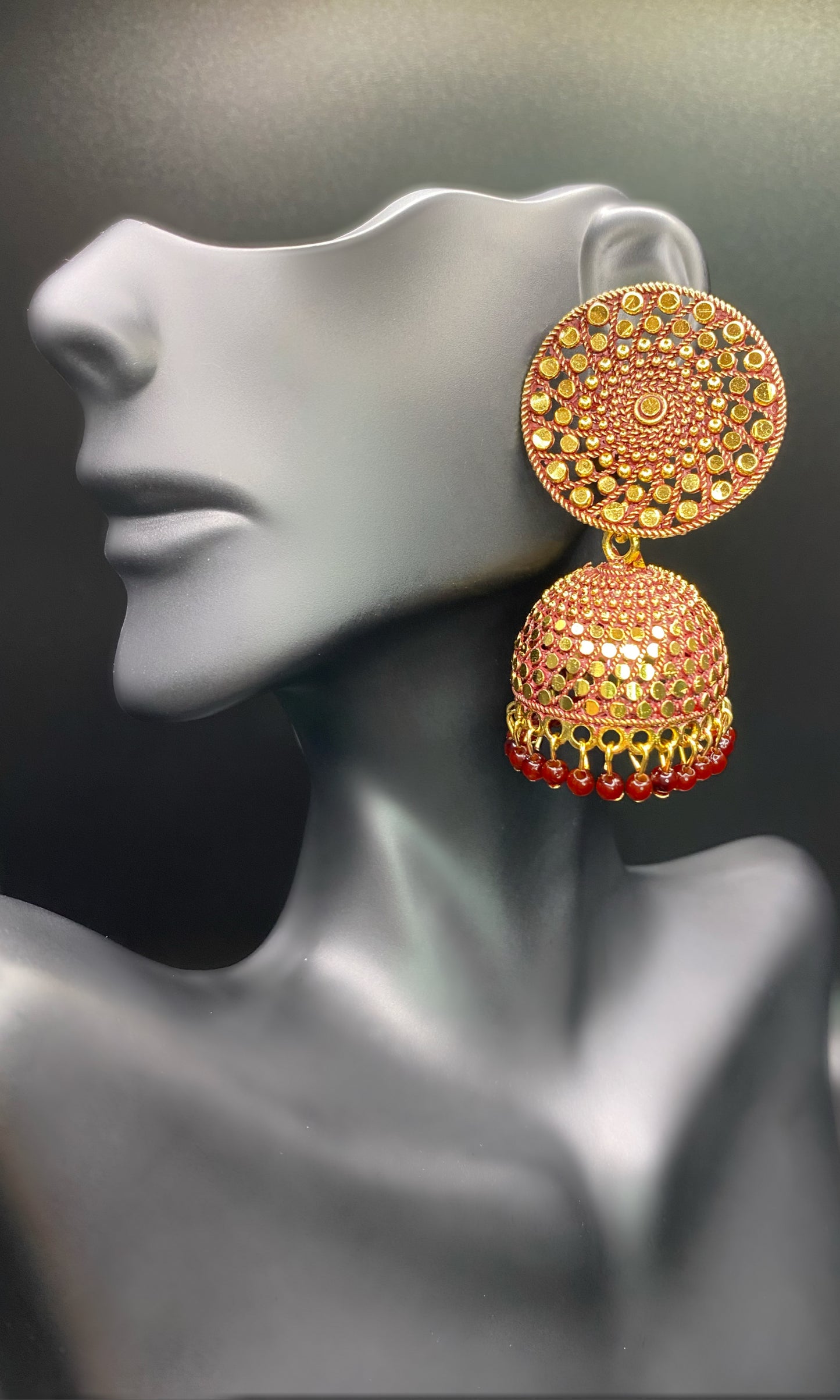 Gold and Maroon Bling Jhumkas