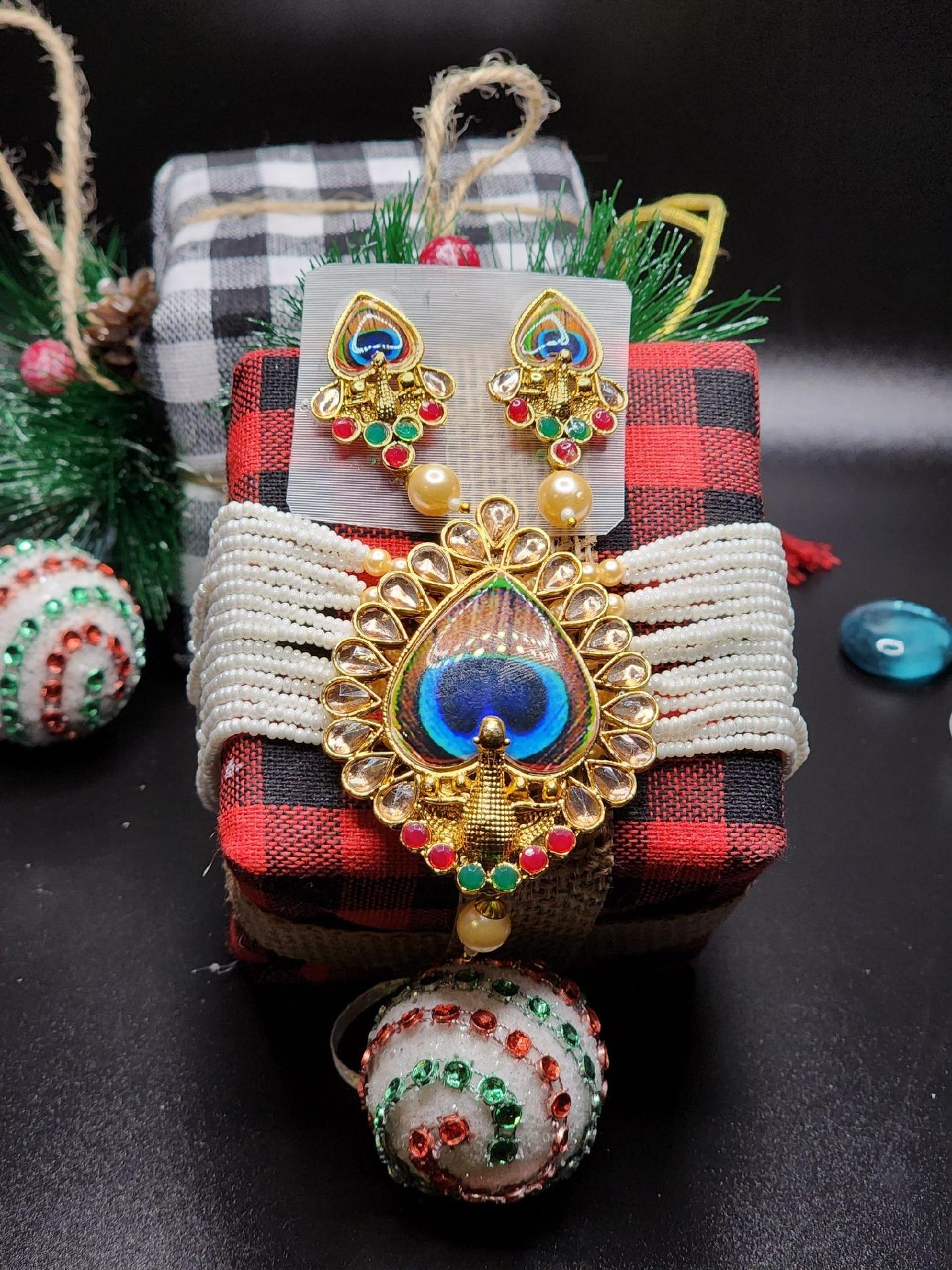 Peacock Necklace & Earrings Set