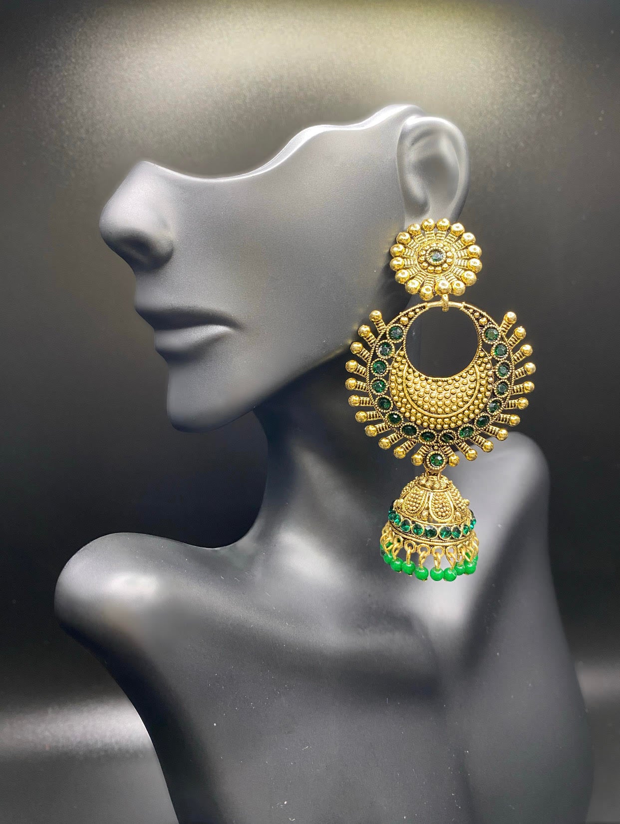 Gold and Green Starburst Jhumkas