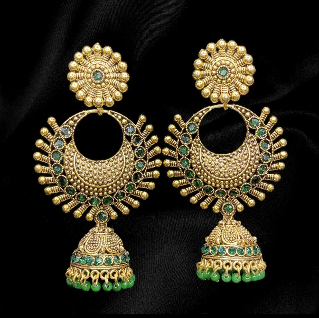 Gold and Green Starburst Jhumkas