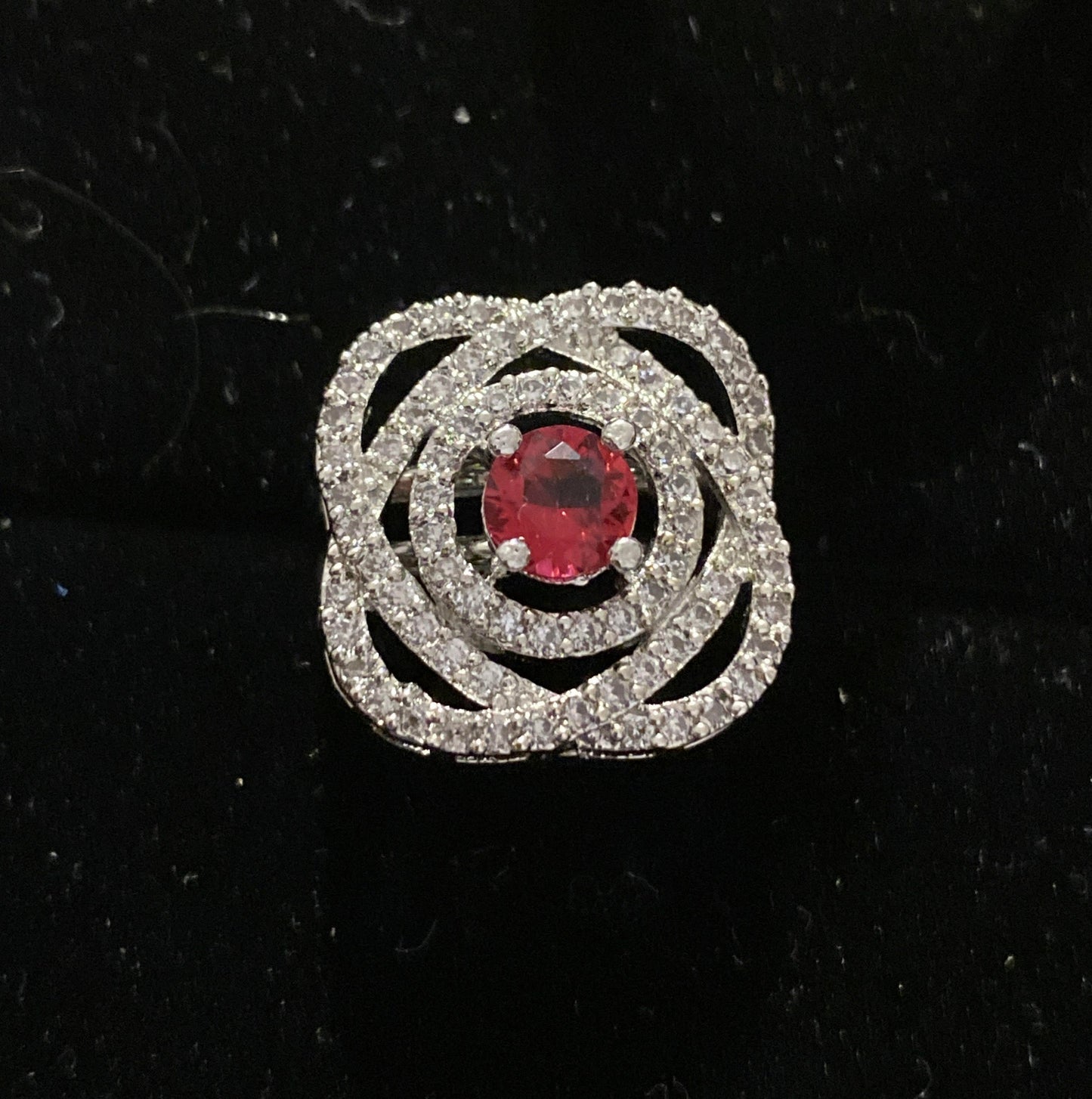 Red & Silver Rose Ring