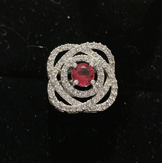 Red & Silver Rose Ring